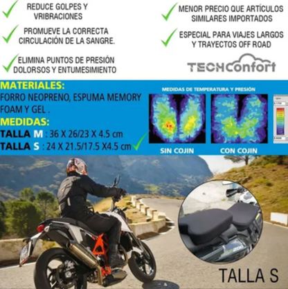 Cojín Para Motos Gel y Memory Foam - Viaje Largo tamaño Copiloto