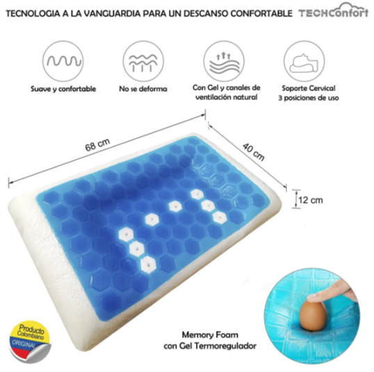 Almohada en Gel y viscoelástica Memory Foam, con canales de aireación.