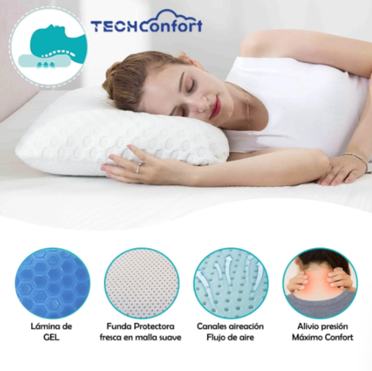 Almohada en Gel y viscoelástica Memory Foam, con canales de aireación.