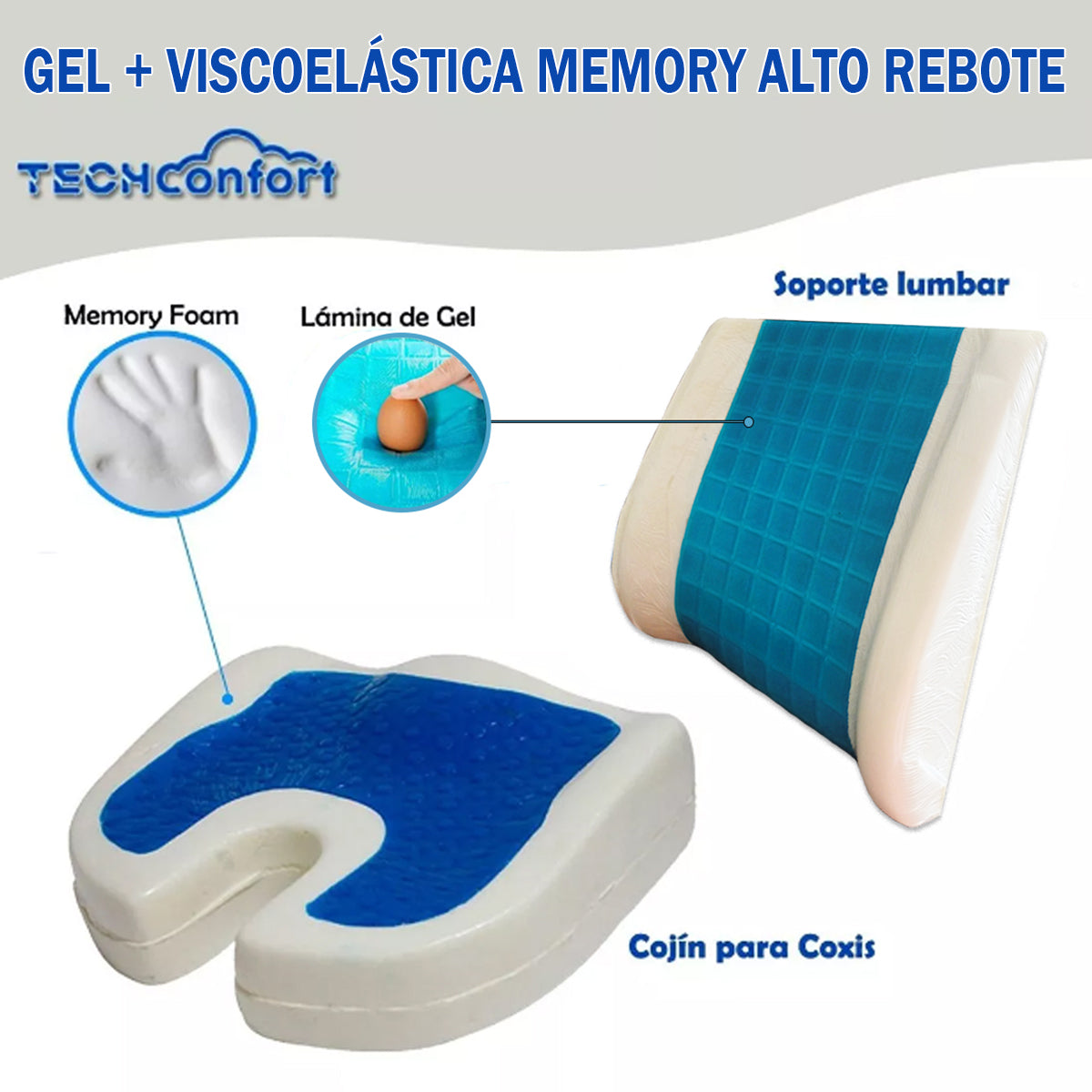 Cojín coxis y soporte lumbar en GEL y memory foam - Combo